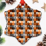 Witches, Monsters and Ghosts Halloween Orange and Black Patchwork Quilt Squares Snowflake Ornament (Two Sides) Front