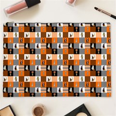 Witches, Monsters And Ghosts Halloween Orange And Black Patchwork Quilt Squares Cosmetic Bag (xxl) by PodArtist