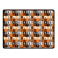 Witches, Monsters And Ghosts Halloween Orange And Black Patchwork Quilt Squares Double Sided Fleece Blanket (small)  by PodArtist