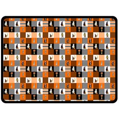 Witches, Monsters And Ghosts Halloween Orange And Black Patchwork Quilt Squares Double Sided Fleece Blanket (large)  by PodArtist