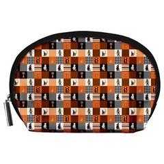 Witches, Monsters And Ghosts Halloween Orange And Black Patchwork Quilt Squares Accessory Pouch (large) by PodArtist