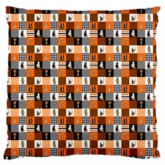 Witches, Monsters And Ghosts Halloween Orange And Black Patchwork Quilt Squares Large Flano Cushion Case (one Side) by PodArtist