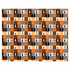 Witches, Monsters And Ghosts Halloween Orange And Black Patchwork Quilt Squares Double Sided Flano Blanket (medium)  by PodArtist