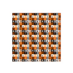 Witches, Monsters And Ghosts Halloween Orange And Black Patchwork Quilt Squares Satin Bandana Scarf by PodArtist