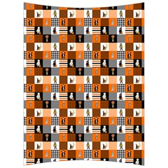 Witches, Monsters And Ghosts Halloween Orange And Black Patchwork Quilt Squares Back Support Cushion by PodArtist