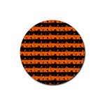 Dark Pumpkin Orange and Black Halloween Nightmare Stripes  Rubber Coaster (Round)  Front