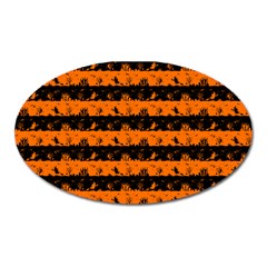 Dark Pumpkin Orange And Black Halloween Nightmare Stripes  Oval Magnet by PodArtist