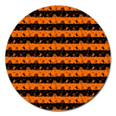 Dark Pumpkin Orange And Black Halloween Nightmare Stripes  Magnet 5  (round) by PodArtist