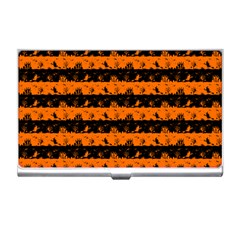 Dark Pumpkin Orange And Black Halloween Nightmare Stripes  Business Card Holder by PodArtist