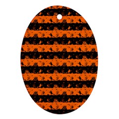 Dark Pumpkin Orange And Black Halloween Nightmare Stripes  Oval Ornament (two Sides) by PodArtist