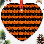 Dark Pumpkin Orange and Black Halloween Nightmare Stripes  Heart Ornament (Two Sides) Front