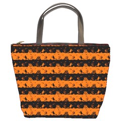 Dark Pumpkin Orange And Black Halloween Nightmare Stripes  Bucket Bag by PodArtist