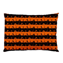 Dark Pumpkin Orange And Black Halloween Nightmare Stripes  Pillow Case by PodArtist