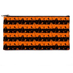 Dark Pumpkin Orange And Black Halloween Nightmare Stripes  Pencil Cases by PodArtist