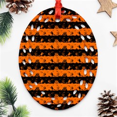 Dark Pumpkin Orange And Black Halloween Nightmare Stripes  Oval Filigree Ornament (two Sides) by PodArtist