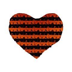 Dark Pumpkin Orange And Black Halloween Nightmare Stripes  Standard 16  Premium Heart Shape Cushions by PodArtist