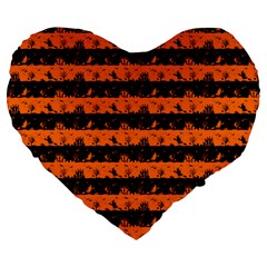 Dark Pumpkin Orange And Black Halloween Nightmare Stripes  Large 19  Premium Heart Shape Cushions