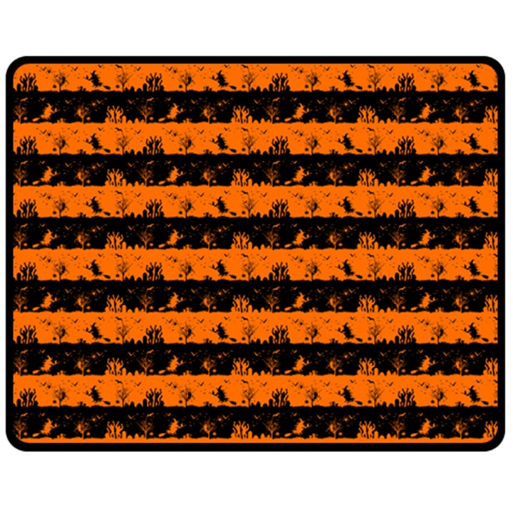 Dark Pumpkin Orange and Black Halloween Nightmare Stripes  Double Sided Fleece Blanket (Medium) 