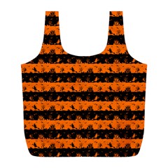 Dark Pumpkin Orange And Black Halloween Nightmare Stripes  Full Print Recycle Bag (l) by PodArtist