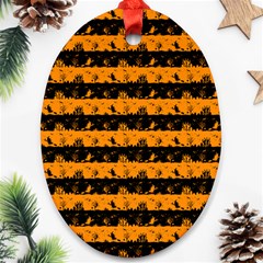 Pale Pumpkin Orange And Black Halloween Nightmare Stripes  Ornament (oval) by PodArtist