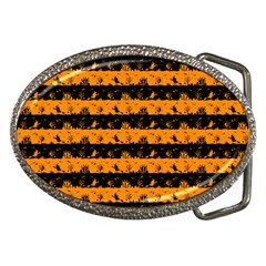 Pale Pumpkin Orange And Black Halloween Nightmare Stripes  Belt Buckles