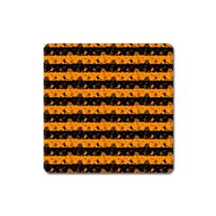 Pale Pumpkin Orange And Black Halloween Nightmare Stripes  Square Magnet by PodArtist