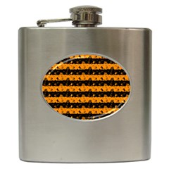 Pale Pumpkin Orange And Black Halloween Nightmare Stripes  Hip Flask (6 Oz) by PodArtist