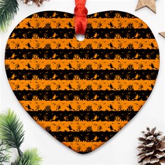 Pale Pumpkin Orange And Black Halloween Nightmare Stripes  Heart Ornament (two Sides) by PodArtist