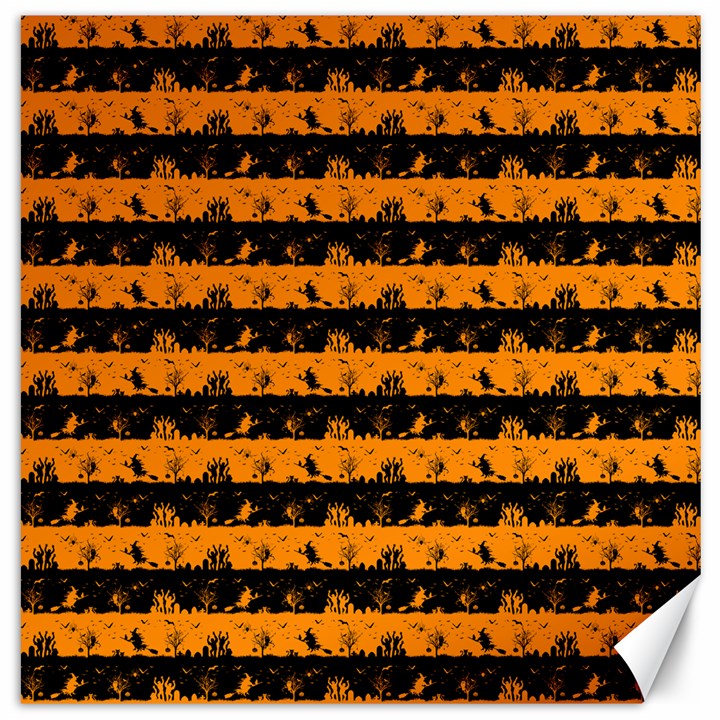 Pale Pumpkin Orange and Black Halloween Nightmare Stripes  Canvas 16  x 16 