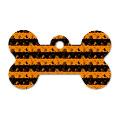 Pale Pumpkin Orange And Black Halloween Nightmare Stripes  Dog Tag Bone (two Sides) by PodArtist