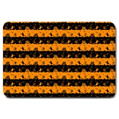 Pale Pumpkin Orange And Black Halloween Nightmare Stripes  Large Doormat  by PodArtist