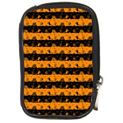 Pale Pumpkin Orange And Black Halloween Nightmare Stripes  Compact Camera Leather Case by PodArtist