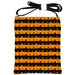 Pale Pumpkin Orange And Black Halloween Nightmare Stripes  Shoulder Sling Bag by PodArtist