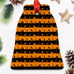 Pale Pumpkin Orange And Black Halloween Nightmare Stripes  Ornament (bell) by PodArtist