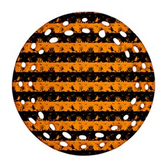 Pale Pumpkin Orange And Black Halloween Nightmare Stripes  Round Filigree Ornament (two Sides) by PodArtist