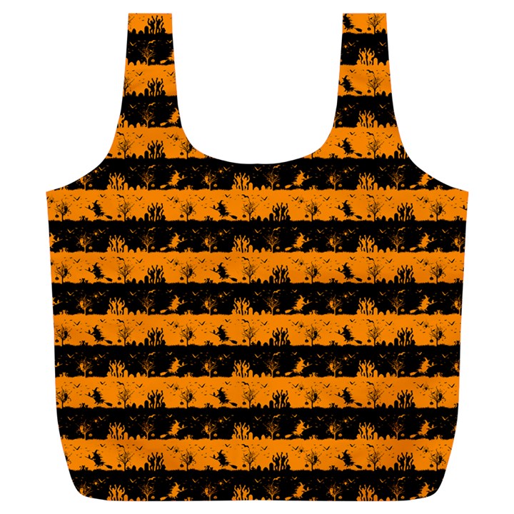 Pale Pumpkin Orange and Black Halloween Nightmare Stripes  Full Print Recycle Bag (XL)