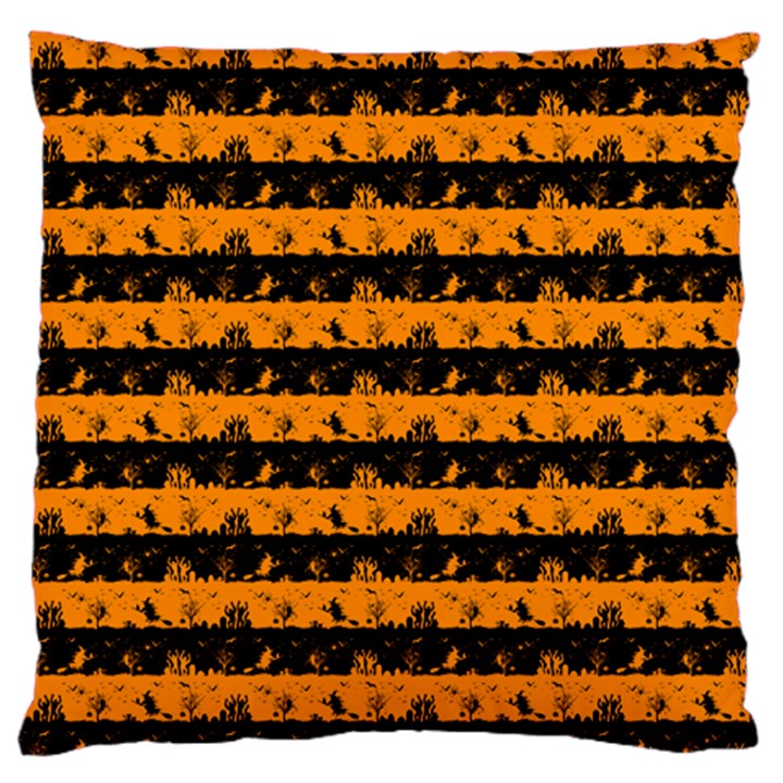 Pale Pumpkin Orange and Black Halloween Nightmare Stripes  Large Flano Cushion Case (Two Sides)