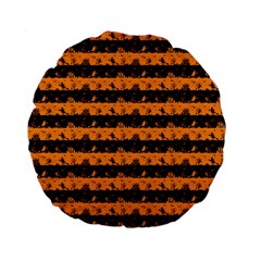 Pale Pumpkin Orange And Black Halloween Nightmare Stripes  Standard 15  Premium Flano Round Cushions by PodArtist