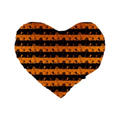 Pale Pumpkin Orange And Black Halloween Nightmare Stripes  Standard 16  Premium Flano Heart Shape Cushions by PodArtist