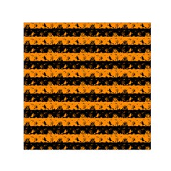 Pale Pumpkin Orange And Black Halloween Nightmare Stripes  Small Satin Scarf (square) by PodArtist