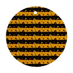 Pale Pumpkin Orange And Black Halloween Nightmare Stripes  Ornament (round) by PodArtist