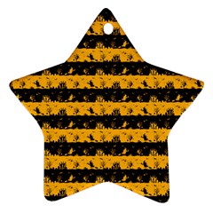 Pale Pumpkin Orange And Black Halloween Nightmare Stripes  Ornament (star) by PodArtist