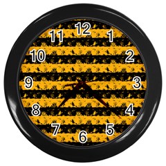 Pale Pumpkin Orange And Black Halloween Nightmare Stripes  Wall Clock (black) by PodArtist