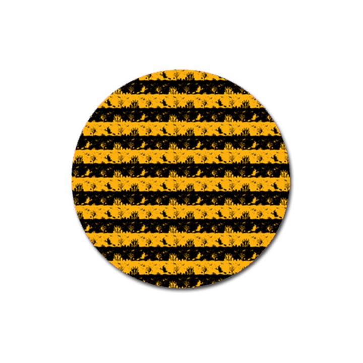 Pale Pumpkin Orange and Black Halloween Nightmare Stripes  Magnet 3  (Round)