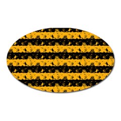 Pale Pumpkin Orange And Black Halloween Nightmare Stripes  Oval Magnet by PodArtist