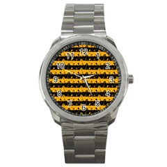 Pale Pumpkin Orange And Black Halloween Nightmare Stripes  Sport Metal Watch by PodArtist