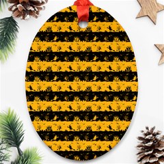 Pale Pumpkin Orange And Black Halloween Nightmare Stripes  Oval Ornament (two Sides) by PodArtist