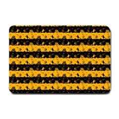 Pale Pumpkin Orange And Black Halloween Nightmare Stripes  Small Doormat  by PodArtist