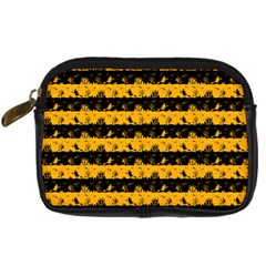 Pale Pumpkin Orange And Black Halloween Nightmare Stripes  Digital Camera Leather Case by PodArtist