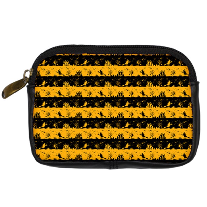 Pale Pumpkin Orange and Black Halloween Nightmare Stripes  Digital Camera Leather Case